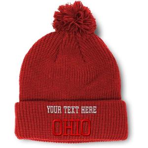 imageCustom Pom Pom Beanies for Women Ohio State USA America B Embroidery Skull Cap Winter Hats for Men 1 SizeRed Personalized Text Here