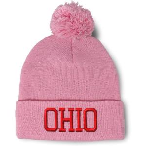 imageCustom Pom Pom Beanies for Women Ohio State USA America B Embroidery Skull Cap Winter Hats for Men 1 SizeSoft Pink Design Only