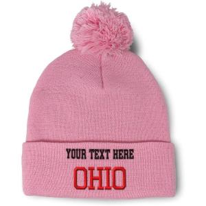 imageCustom Pom Pom Beanies for Women Ohio State USA America B Embroidery Skull Cap Winter Hats for Men 1 SizeSoft Pink Personalized Text Here