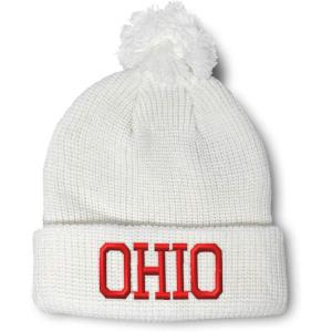 imageCustom Pom Pom Beanies for Women Ohio State USA America B Embroidery Skull Cap Winter Hats for Men 1 SizeWhite Design Only