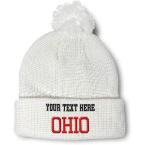 imageCustom Pom Pom Beanies for Women Ohio State USA America B Embroidery Skull Cap Winter Hats for Men 1 SizeWhite Personalized Text Here