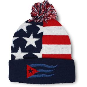 imageCustom Pom Pom Beanies for Women Cuba Cuban Flag Flame Embroidery Skull Cap Winter Hats for Men 1 SizeAmerican Flag Design Only