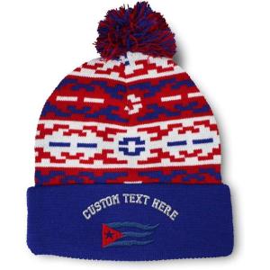 imageCustom Pom Pom Beanies for Women Cuba Cuban Flag Flame Embroidery Skull Cap Winter Hats for Men 1 SizeAmerican Pixel Personalized Text Here