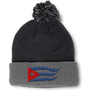 imageCustom Pom Pom Beanies for Women Cuba Cuban Flag Flame Embroidery Skull Cap Winter Hats for Men 1 SizeBlack Grey Design Only