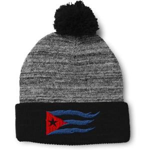 imageCustom Pom Pom Beanies for Women Cuba Cuban Flag Flame Embroidery Skull Cap Winter Hats for Men 1 SizeHeather Gray Black Design Only
