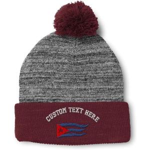 imageCustom Pom Pom Beanies for Women Cuba Cuban Flag Flame Embroidery Skull Cap Winter Hats for Men 1 SizeHeather Gray Burgundy Personalized Text Here