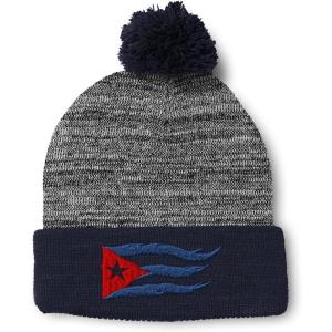 imageCustom Pom Pom Beanies for Women Cuba Cuban Flag Flame Embroidery Skull Cap Winter Hats for Men 1 SizeHeather Gray Navy Design Only