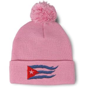 imageCustom Pom Pom Beanies for Women Cuba Cuban Flag Flame Embroidery Skull Cap Winter Hats for Men 1 SizeSoft Pink Design Only
