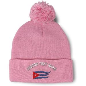 imageCustom Pom Pom Beanies for Women Cuba Cuban Flag Flame Embroidery Skull Cap Winter Hats for Men 1 SizeSoft Pink Personalized Text Here