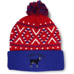 imageCustom Pom Pom Beanies for Women I Love Goats Style A Embroidery Skull Cap Winter Hats for Men 1 SizeAmerican X Design Only