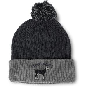 imageCustom Pom Pom Beanies for Women I Love Goats Style A Embroidery Skull Cap Winter Hats for Men 1 SizeBlack Grey Design Only