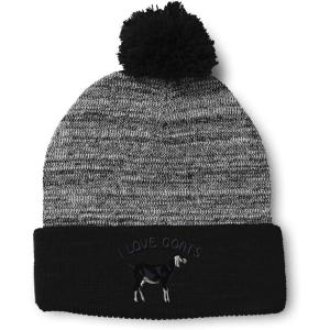 imageCustom Pom Pom Beanies for Women I Love Goats Style A Embroidery Skull Cap Winter Hats for Men 1 SizeHeather Gray Black Design Only