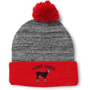 imageCustom Pom Pom Beanies for Women I Love Goats Style A Embroidery Skull Cap Winter Hats for Men 1 SizeHeather Gray Red Design Only