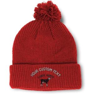 imageCustom Pom Pom Beanies for Women I Love Goats Style A Embroidery Skull Cap Winter Hats for Men 1 SizeRed Personalized Text Here