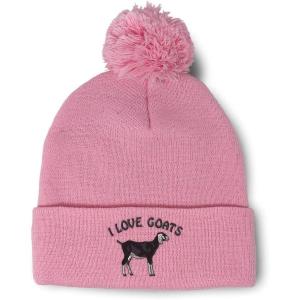 imageCustom Pom Pom Beanies for Women I Love Goats Style A Embroidery Skull Cap Winter Hats for Men 1 SizeSoft Pink Design Only