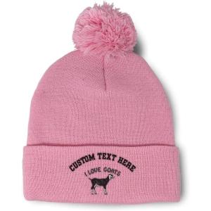imageCustom Pom Pom Beanies for Women I Love Goats Style A Embroidery Skull Cap Winter Hats for Men 1 SizeSoft Pink Personalized Text Here