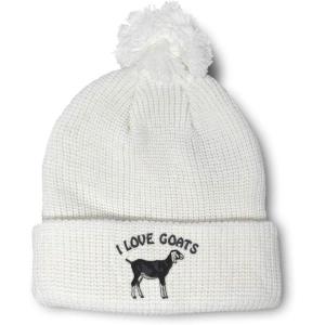 imageCustom Pom Pom Beanies for Women I Love Goats Style A Embroidery Skull Cap Winter Hats for Men 1 SizeWhite Design Only