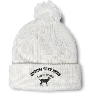 imageCustom Pom Pom Beanies for Women I Love Goats Style A Embroidery Skull Cap Winter Hats for Men 1 SizeWhite Personalized Text Here