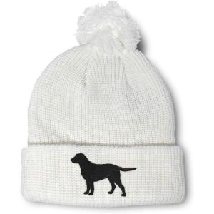 imageSpeedy Pros Pom Pom Beanies for Women Black Labrador Retriever Lab Embroidery Skull Cap Dogs Winter Hats for Men 1 SizeWhite Design Only