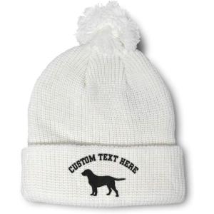 imageSpeedy Pros Pom Pom Beanies for Women Black Labrador Retriever Lab Embroidery Skull Cap Dogs Winter Hats for Men 1 SizeWhite Personalized Text Here