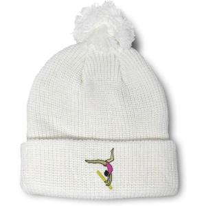 imageCustom Pom Pom Beanies for Women Gymnastics Logo Girl Embroidery Skull Cap Winter Hats for Men 1 SizeWhite