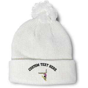 imageCustom Pom Pom Beanies for Women Gymnastics Logo Girl Embroidery Skull Cap Winter Hats for Men 1 SizeWhite Personalized Text Here