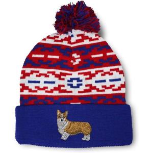 imageCustom Pom Pom Beanies for Women Pembroke Welsh Corgi Dog B Embroidery Skull Cap Winter Hats for Men 1 SizeAmerican Pixel Design Only