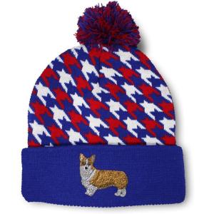 imageCustom Pom Pom Beanies for Women Pembroke Welsh Corgi Dog B Embroidery Skull Cap Winter Hats for Men 1 SizeAmerican Stars Design Only