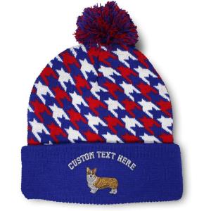 imageCustom Pom Pom Beanies for Women Pembroke Welsh Corgi Dog B Embroidery Skull Cap Winter Hats for Men 1 SizeAmerican Stars Personalized Text Here