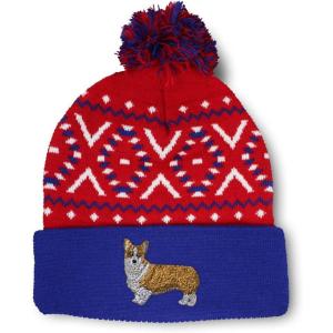 imageCustom Pom Pom Beanies for Women Pembroke Welsh Corgi Dog B Embroidery Skull Cap Winter Hats for Men 1 SizeAmerican X Design Only