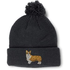 imageCustom Pom Pom Beanies for Women Pembroke Welsh Corgi Dog B Embroidery Skull Cap Winter Hats for Men 1 SizeBlack Design Only