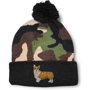 imageCustom Pom Pom Beanies for Women Pembroke Welsh Corgi Dog B Embroidery Skull Cap Winter Hats for Men 1 SizeCamo Design Only