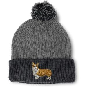 imageCustom Pom Pom Beanies for Women Pembroke Welsh Corgi Dog B Embroidery Skull Cap Winter Hats for Men 1 SizeGrey Black Design Only