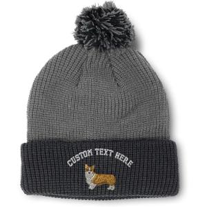 imageCustom Pom Pom Beanies for Women Pembroke Welsh Corgi Dog B Embroidery Skull Cap Winter Hats for Men 1 SizeGrey Black Personalized Text Here