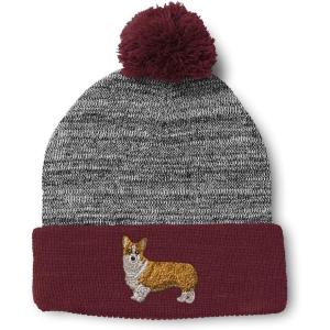imageCustom Pom Pom Beanies for Women Pembroke Welsh Corgi Dog B Embroidery Skull Cap Winter Hats for Men 1 SizeHeather Gray Burgundy Design Only