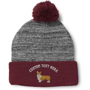 imageCustom Pom Pom Beanies for Women Pembroke Welsh Corgi Dog B Embroidery Skull Cap Winter Hats for Men 1 SizeHeather Gray Burgundy Personalized Text Here