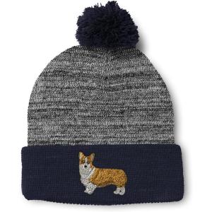 imageCustom Pom Pom Beanies for Women Pembroke Welsh Corgi Dog B Embroidery Skull Cap Winter Hats for Men 1 SizeHeather Gray Navy Design Only