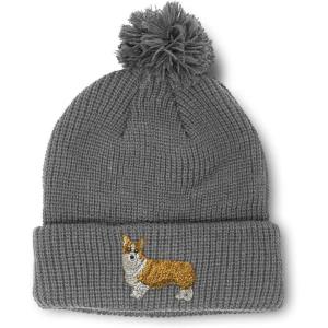 imageCustom Pom Pom Beanies for Women Pembroke Welsh Corgi Dog B Embroidery Skull Cap Winter Hats for Men 1 SizeLight Grey Design Only