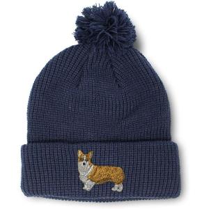 imageCustom Pom Pom Beanies for Women Pembroke Welsh Corgi Dog B Embroidery Skull Cap Winter Hats for Men 1 SizeNavy Design Only
