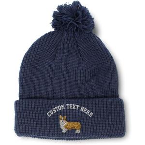 imageCustom Pom Pom Beanies for Women Pembroke Welsh Corgi Dog B Embroidery Skull Cap Winter Hats for Men 1 SizeNavy Personalized Text Here