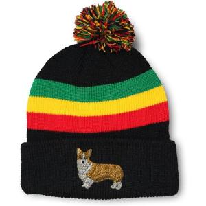 imageCustom Pom Pom Beanies for Women Pembroke Welsh Corgi Dog B Embroidery Skull Cap Winter Hats for Men 1 SizeRasta Design Only