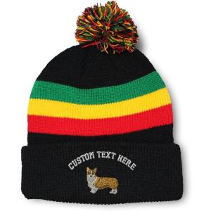 imageCustom Pom Pom Beanies for Women Pembroke Welsh Corgi Dog B Embroidery Skull Cap Winter Hats for Men 1 SizeRasta Personalized Text Here
