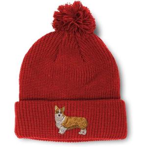 imageCustom Pom Pom Beanies for Women Pembroke Welsh Corgi Dog B Embroidery Skull Cap Winter Hats for Men 1 SizeRed Design Only