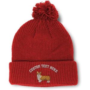 imageCustom Pom Pom Beanies for Women Pembroke Welsh Corgi Dog B Embroidery Skull Cap Winter Hats for Men 1 SizeRed Personalized Text Here
