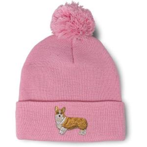 imageCustom Pom Pom Beanies for Women Pembroke Welsh Corgi Dog B Embroidery Skull Cap Winter Hats for Men 1 SizeSoft Pink Design Only