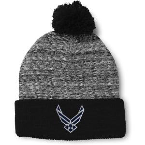 imageSpeedy Pros Pom Pom Beanies for Women Air Force Emblem Embroidery Skull Cap Winter Hats for Men Acrylic 1 SizeHeather Gray Black Design Only