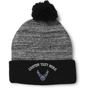 imageSpeedy Pros Pom Pom Beanies for Women Air Force Emblem Embroidery Skull Cap Winter Hats for Men Acrylic 1 SizeHeather Gray Black Personalized Text Here