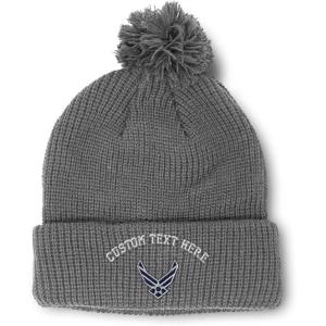 imageSpeedy Pros Pom Pom Beanies for Women Air Force Emblem Embroidery Skull Cap Winter Hats for Men Acrylic 1 SizeLight Grey Personalized Text Here