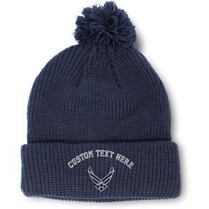 imageSpeedy Pros Pom Pom Beanies for Women Air Force Emblem Embroidery Skull Cap Winter Hats for Men Acrylic 1 SizeNavy Personalized Text Here