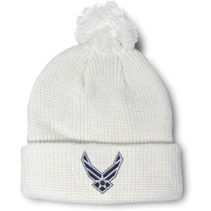 imageSpeedy Pros Pom Pom Beanies for Women Air Force Emblem Embroidery Skull Cap Winter Hats for Men Acrylic 1 SizeWhite Design Only